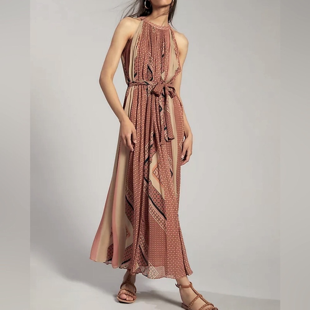 Anthropologie Maxi Dress in Rust and Cream Print